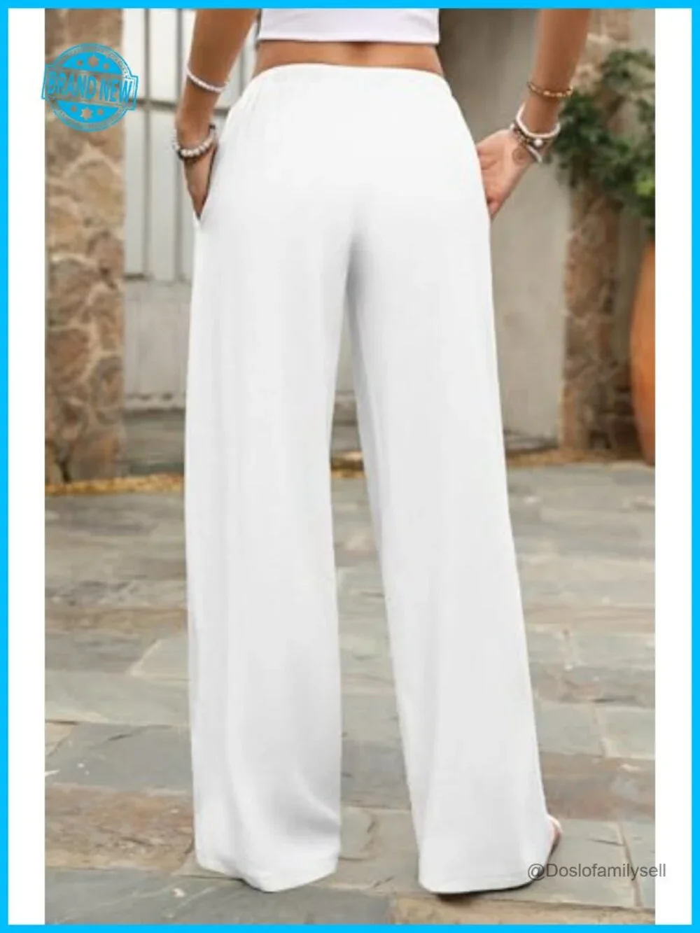 Low Rise Wide Leg Linen Blend Palazzo Pants with Pockets